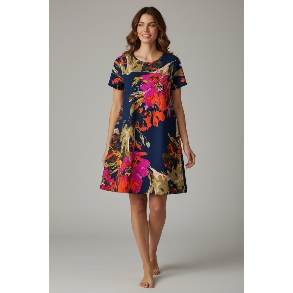 Trina Turk Twill Navy Floral True A-line Mini Dress Womans Sz 6 Lined Pockets